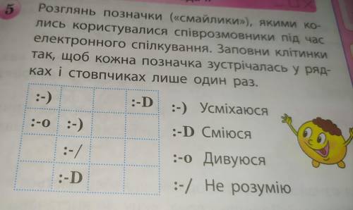 5 Розглянь позначки («смайлики»), якими ко- лись користувалися співрозмовники під час електронного с