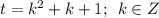 t = {k}^{2} + k + 1; \: \: k \in Z