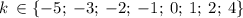 k \: \in \{ - 5; \: - 3; \: - 2; \: - 1; \: 0; \: 1; \: 2; \: 4 \}