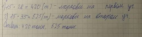 Урожайность моркови на одном участке составляет 28 т/га, а на другом — 35 т/га. Какой урожай собрали