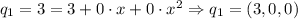 q_{1} = 3 = 3+0\cdot x+0\cdot x^2 \Rightarrow q_{1} = (3,0,0)