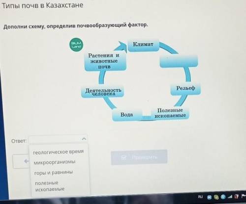 Типы почв в Казахстане е. Дополни схему, определив почвообразующий фактор. BILIM Land Климат Растени