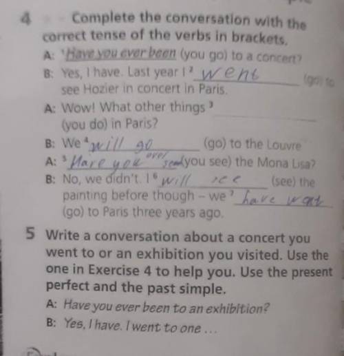 Write a conversation about a concert you went to or an exhibition you visited. Use the one in Exerci