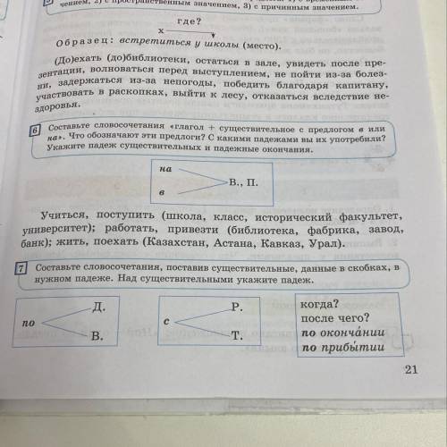 А Составьте словосочетания, поставив существительные, данные в скобках, в нужном падеже. Над существ