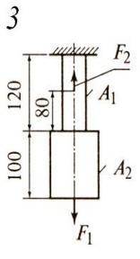Задание Двухступенчатый стальной брус, длины ступеней которого указаны на рисунке 5, нагруженсилами