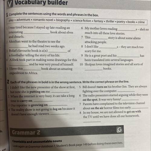 V Vocabulary builder 1 Complete the sentences using the words and phrases in the box.