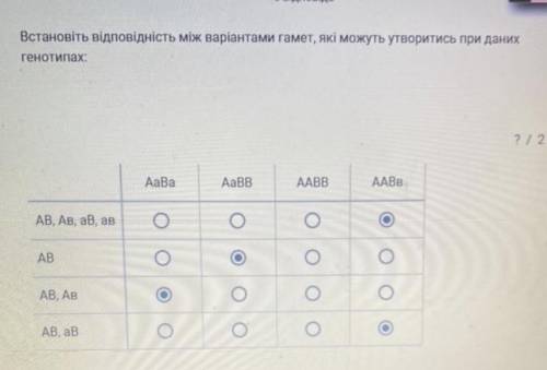 Установите соответствие между вариантами гамет, которые могут образоваться при даных генотипах (на ф