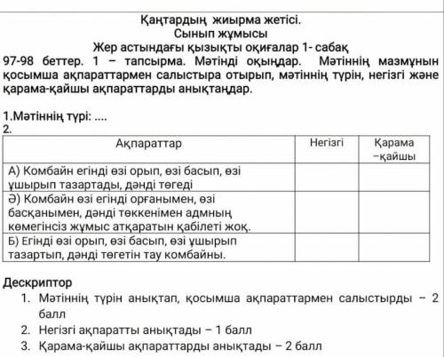 97-98 беттер. 1 - тапсырма. Мәтінді оқыңдар. Мәтіннің мазмұнын косымша ақпараттармен салыстыра отыры