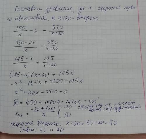 Расстояние между двумя городами 350 км.Одновременно из одного города в другой выехали два автомобиля