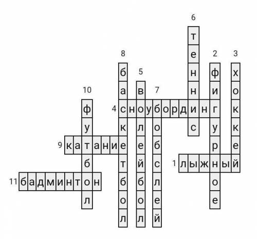 составить кроссворд по физкультуре из 5 зимних видов спорта и 5 летних видов спорта (нельзя из интер