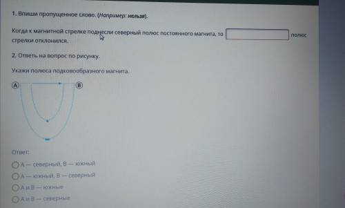 Магнитные полюса1. Впиши пропущенное слово 2. ответь на вопрос к рисунку