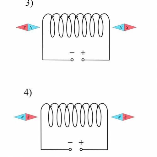 К торцам катушки с током поднесены две магнитные стрелки. На каком из рисунков ориентации обеих стре