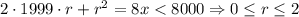 2\cdot 1999\cdot r+r^2 = 8x < 8000 \Rightarrow 0\leq r \leq 2