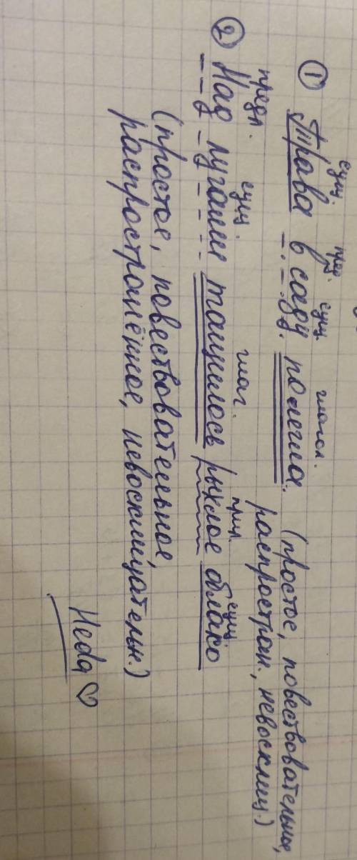 Разбери предложение и вставь пропущеные буквы Тр_ва в саду пол_гла. Над лугами тащилось рыхл__ обл_к