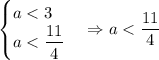 \begin{cases} a < 3 \\a < \dfrac{11}{4}\end{cases} \Rightarrow a < \dfrac{11}{4}