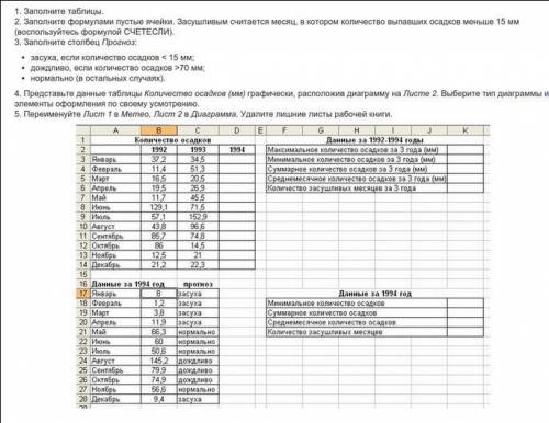 1. Заполните таблицы. 2. Заполните формулами пустые ячейки. Засушливым считается месяц, в котором ко