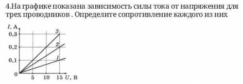 На графике показана зависимость силы тока от напряжения для трех проводников. Определите сопротивлен