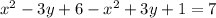 x^2 - 3y +6-x^2+3y+1= 7