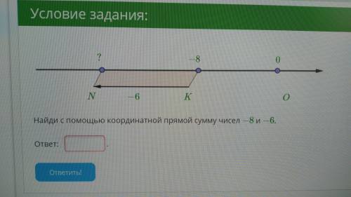 Найди с координатной прямой сумму чисел -8 и -6