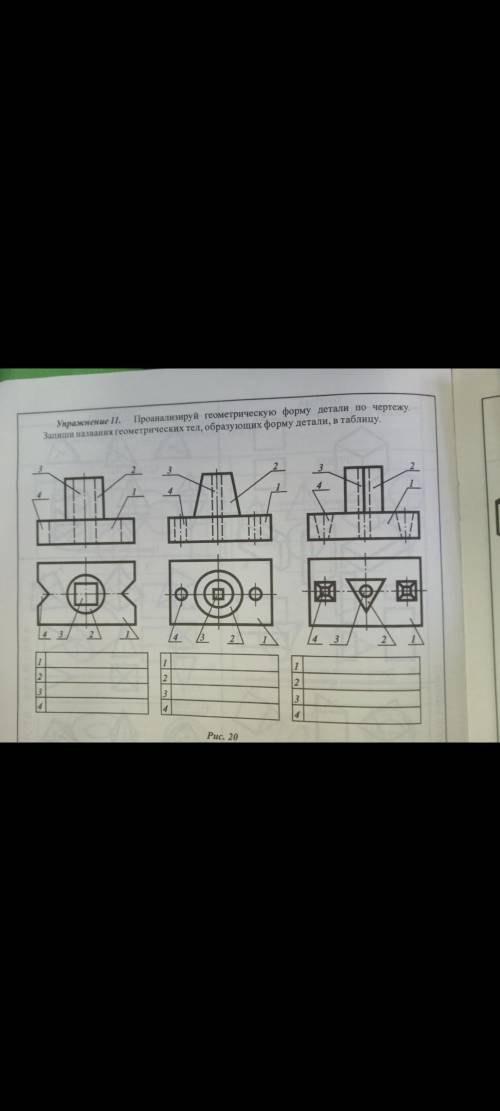 Очень по черчению Проанализируй геометрическую форму детали по чертежу. Запишите названия геометриче