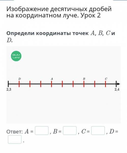 Определи координаты точек А, В, Си D. 2.3 2,4 ответ: A = ₁B = ₁ C=D=