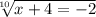 \sqrt[10]{x + 4 = - 2}