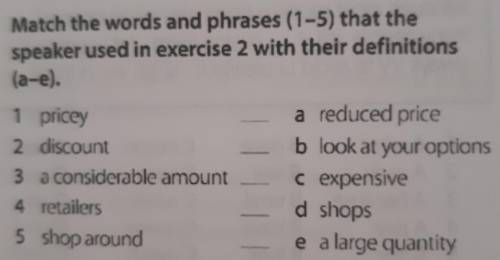 Match the words and phrases (1-5) that the speaker used in exercise 2 with their definitions (a-e).