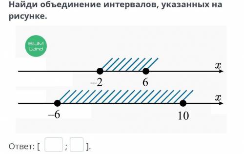 Найди объединение интервалов, указанных на рисунке.-2 6 x