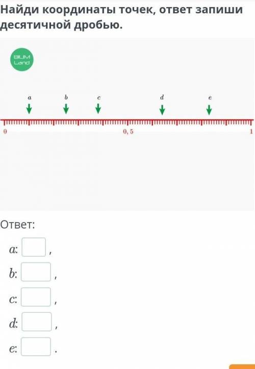 Найди координаты точек ответ запиши десятичной дроби