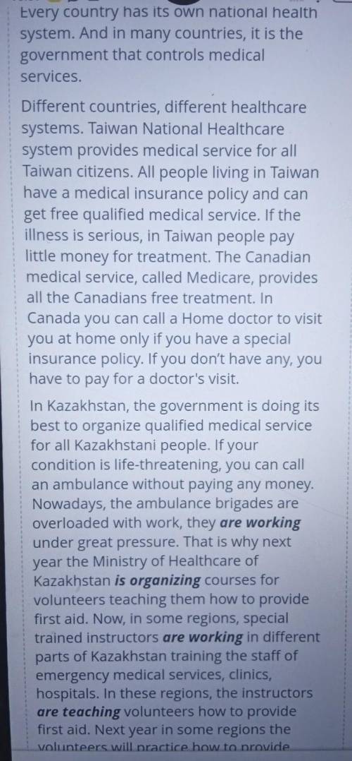 Health services around the world Read the extract from the text and choose the correct option. Text