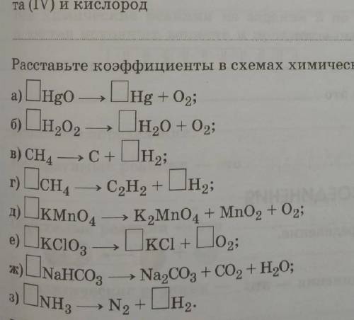 Расставьте коэффициенты в схемах химических реакций.