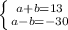 \left \{ {{a+b=13} \atop {a-b=-30}} \right. \\