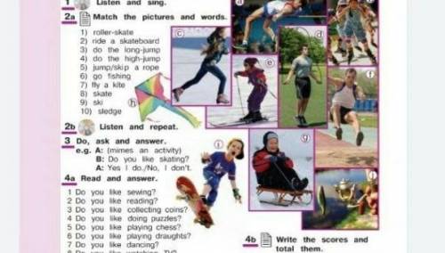 2a match the pictures and words 1 roller-skate2 ride a skateboard3 do the long jump4 do the high jum