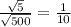 \frac{ \sqrt{5} }{ \sqrt{500} } = \frac{1}{10}