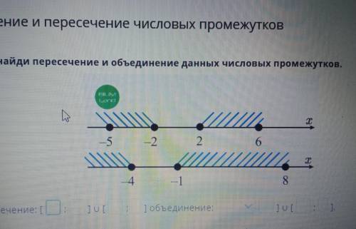 о рисунку наиде пересечение и объединение данных числовых промежутков. т -5 -2. 2 І -4 4 --1 8 ответ