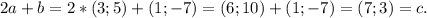 2a+b = 2*(3;5)+(1;-7) = (6;10)+(1;-7) = (7;3) = c.