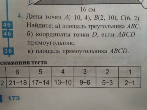 Даны точки A(-10, 4) B(2,10) C(6,2) Найдите: а) площадь треугольника ABC б)координаты точки D, если