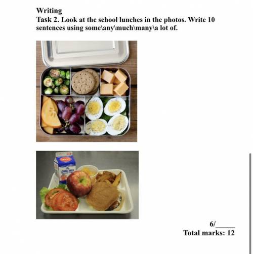 Writing Task 2. Look at the school lunches in the photos. Write 10 sentences using somelany much man