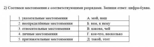 2) Соотнеси местоимения с соответствующими разрядами. Запиши ответ: цифра-буква. 1. указательные мес