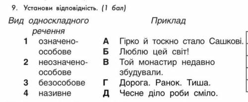 Установіть відповідність 1. означено-особове2. неозначено-особове3. безособове 4. називнеА. гірко й