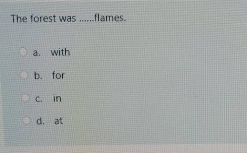 The forest was flames. a. with b. for C. in d.