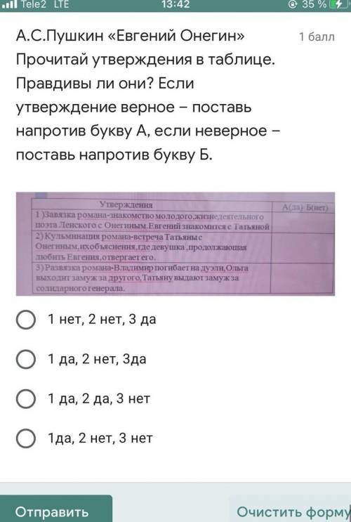 А.С.Пушкин « Евгений Онегин » Прочитай утверждения в таблице . Правдивы ли они ? Если утверждение ве