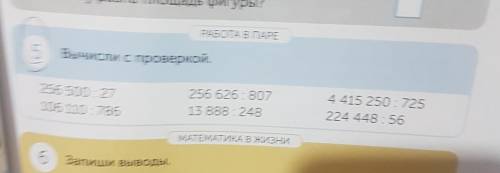 РАБОТА В ПАРЕ 5 Вычисли с проверкой. 256 500:27 105 110:786 256 626: 807 13 888: 248 4 415 250: 725 