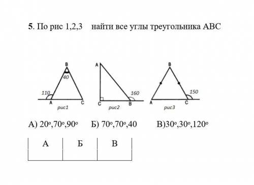 По рис, 1,2,3, найти все углы треугольника АВС