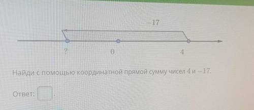 Найди с координатной прямой сумму чисел 4 и — 17. ответ: ответить