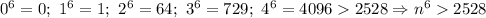 0^6=0;\ 1^6=1;\ 2^6=64;\ 3^6=729;\ 4^6=40962528\Rightarrow n^62528