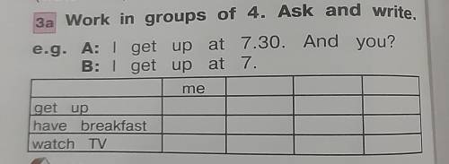 3 a .Work in groups of 4. Ask and write.