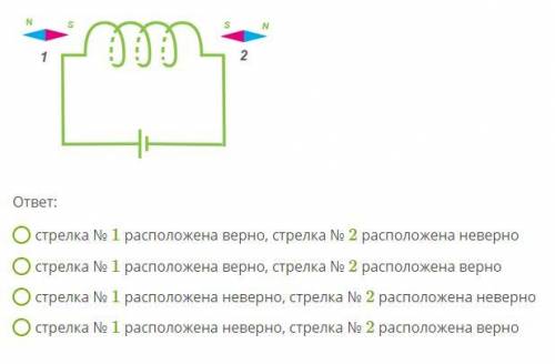 Рассмотри рисунок и укажи, какая магнитная стрелка расположена верно, а какая неверно.