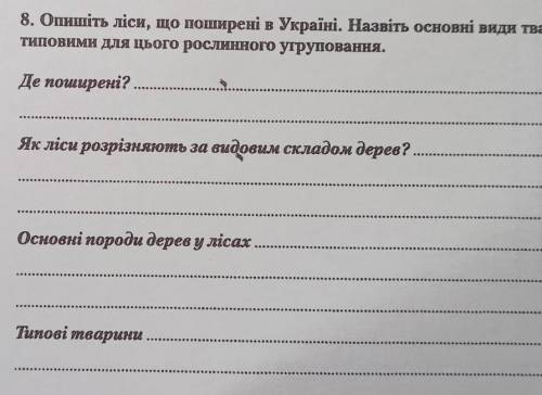 опишіть ліси, що поширені в Україні. Назвіть основні види тварин, типовими для цього рослинного угру