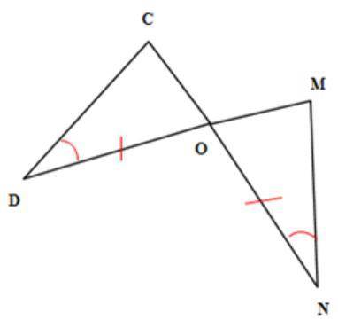 1! Доведіть рівність трикутників CDO і МNO, якщо DО=ON і кут CDO= куту MNO.